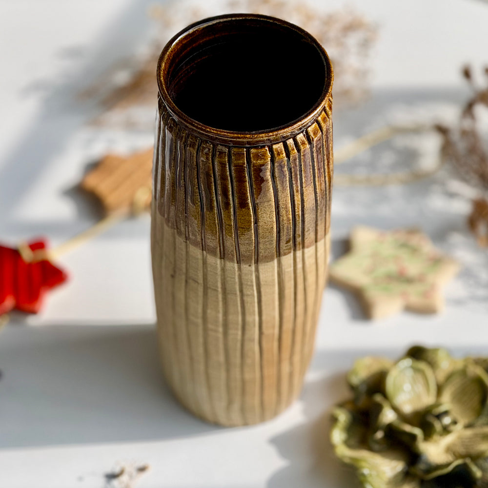 Harvest Fluted Vase, close view of the fluted ridges and rim