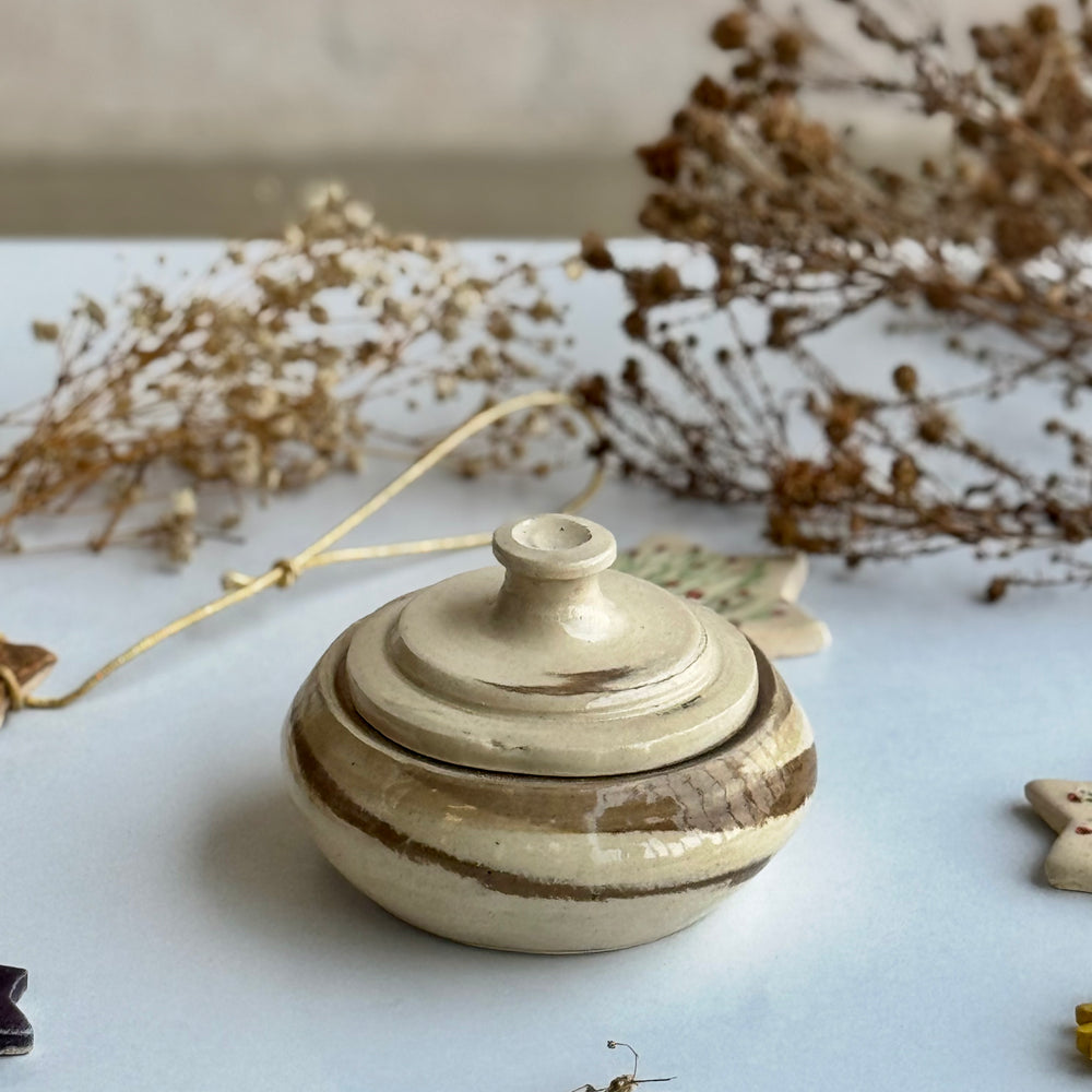 Harvest Lidded Jar, lid closed, front view