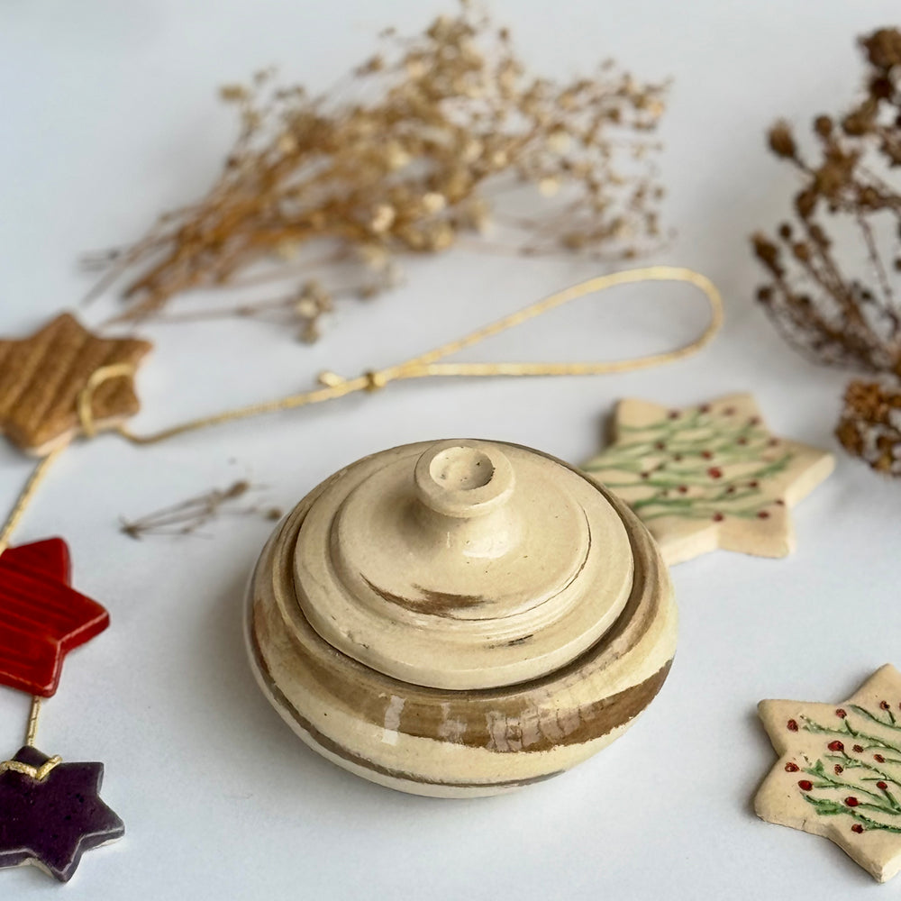 Harvest Lidded Jar with the lid open