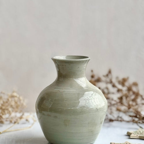 Sage Pebble Vase, front view