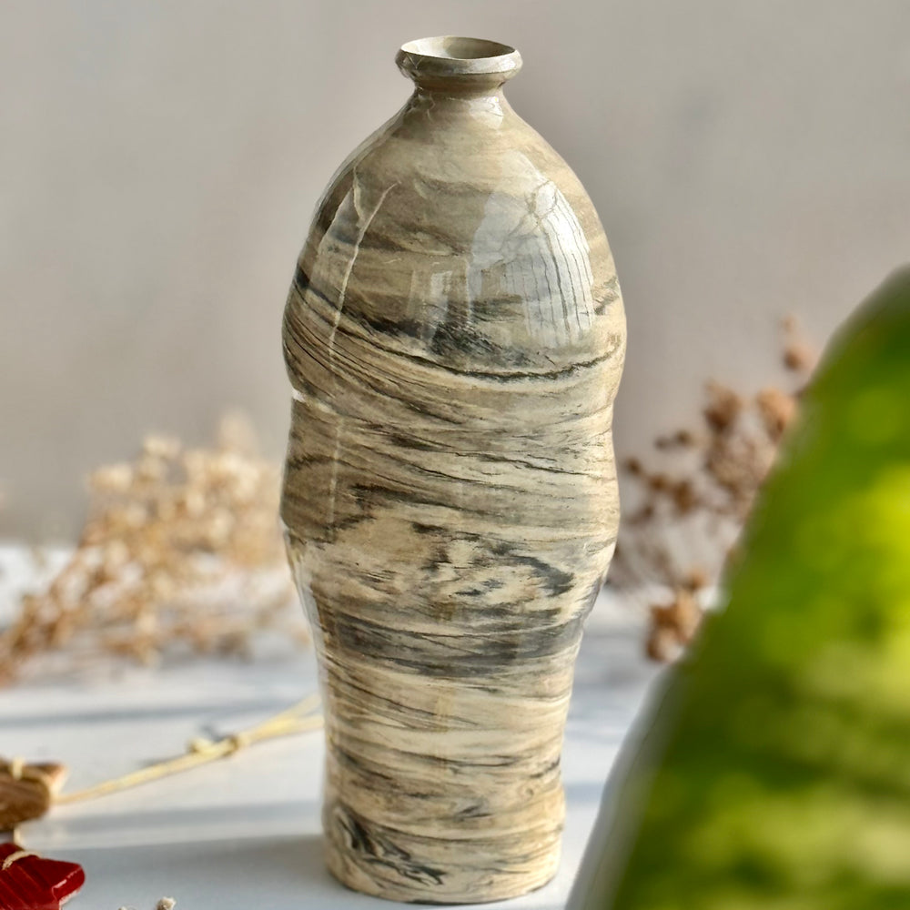 Driftwood Hourglass Vase viewed from a slight angle