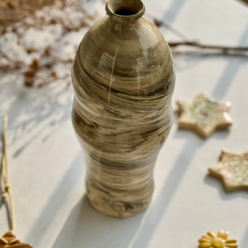 Driftwood Hourglass Vase, top-down view of the narrow neck