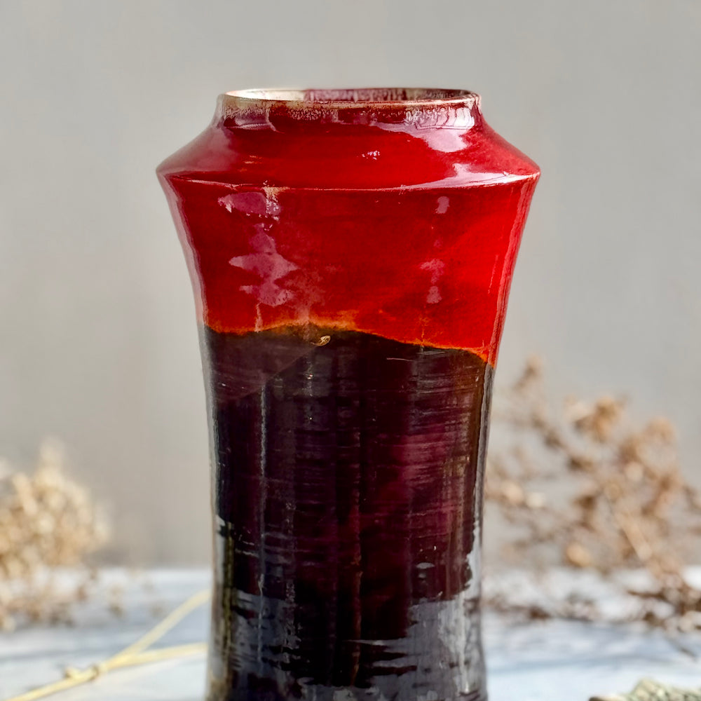 Embercoal Vase, front view showing the red-to-black glaze fade