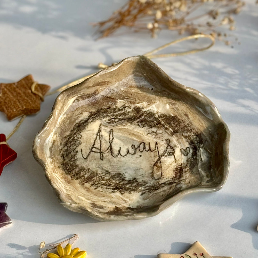 Always Trinket Dish, close view of the lettering