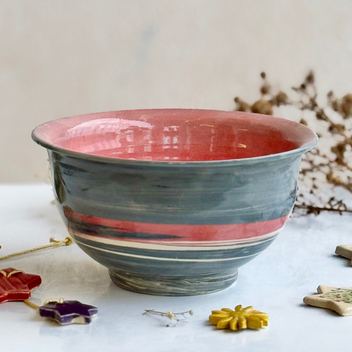 Rosewater Bowl, interior view showing the pink glaze