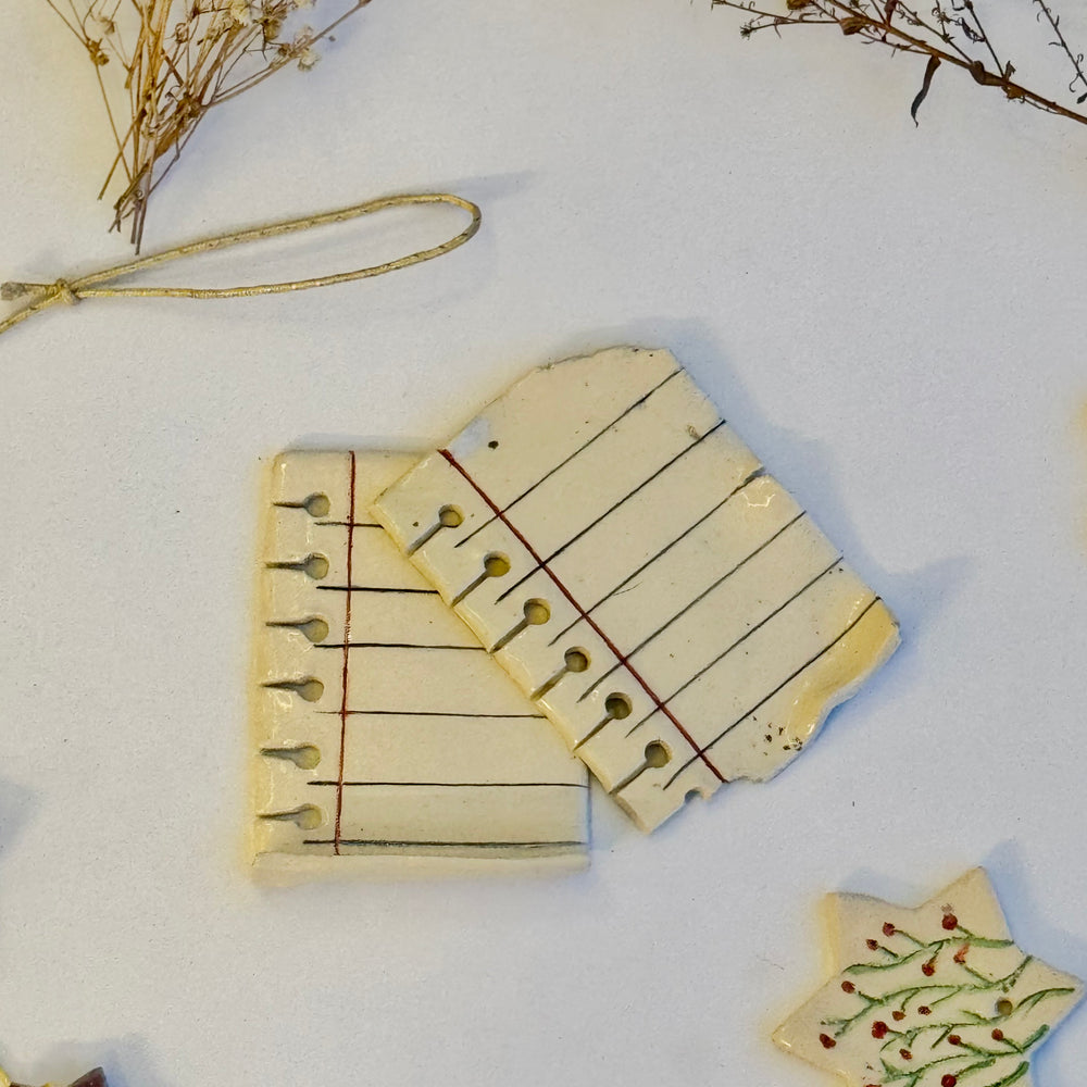 Dog-Eared Page Ornaments, the pair shown together