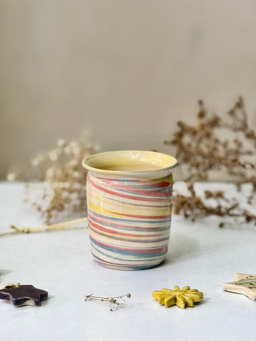 Carnival Stripe Cups, front view of one cup