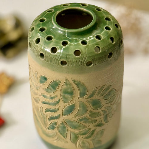 Fern Lantern Vase, close view of the perforated holes