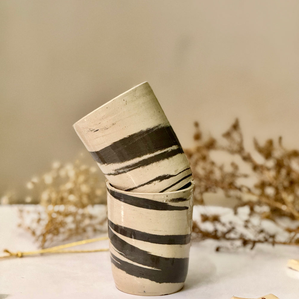 Zebra Stroke Cups, the pair stacked together