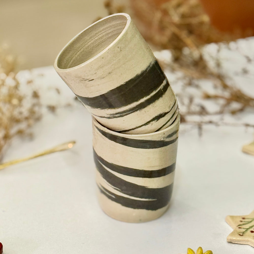 Zebra Stroke Cups, the pair stacked, different angle