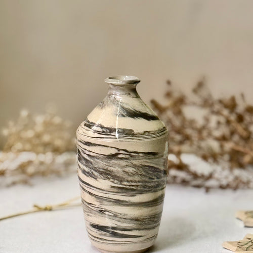 Stormline Vase, front view showing the marbled grey/black glaze